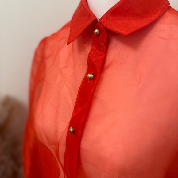 Sheer red blouse with gold buttons by Shopdandy - Picture 4 of 6